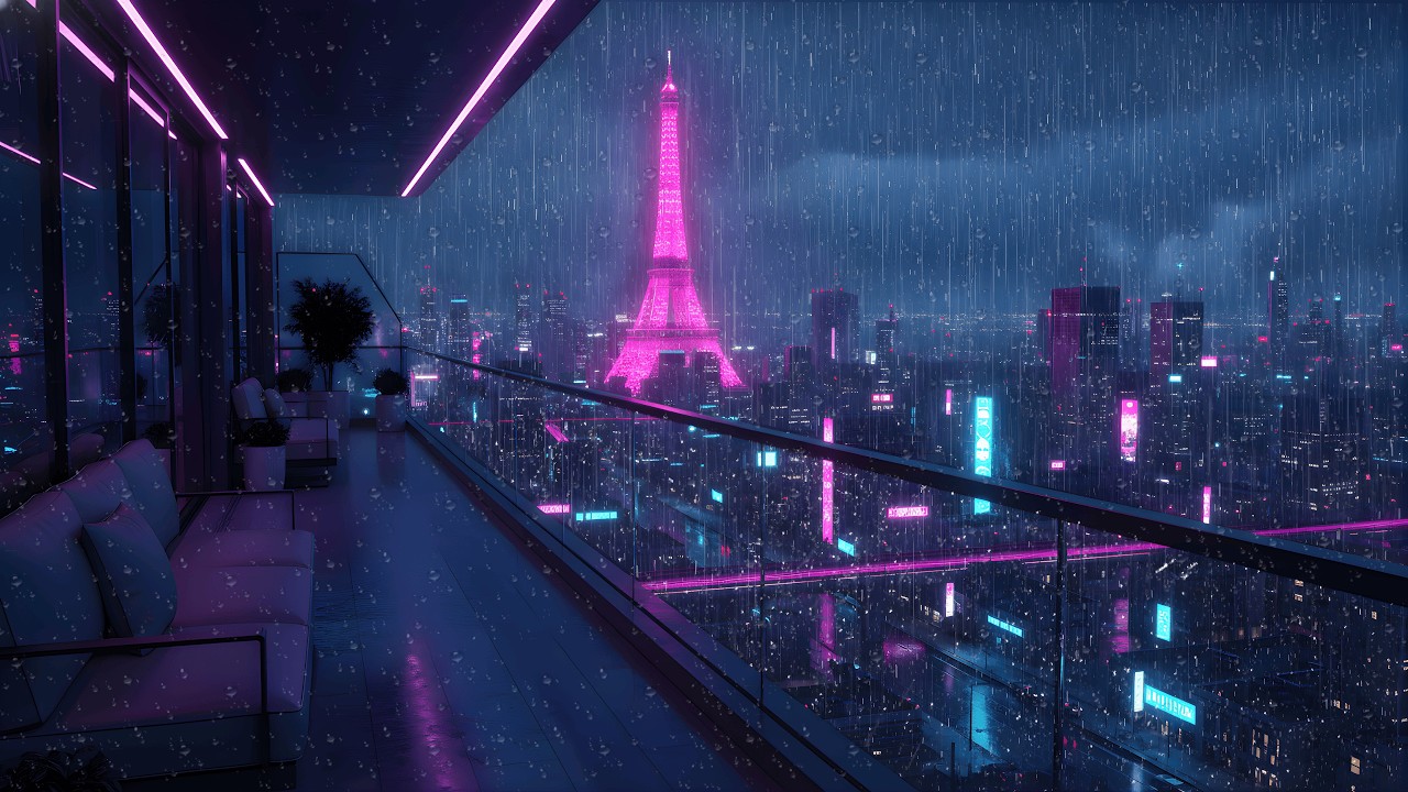 Lofi Rainy Nights 🌧️ – Cyberpunk Paris Balcony Vibes for Study Session | 4K