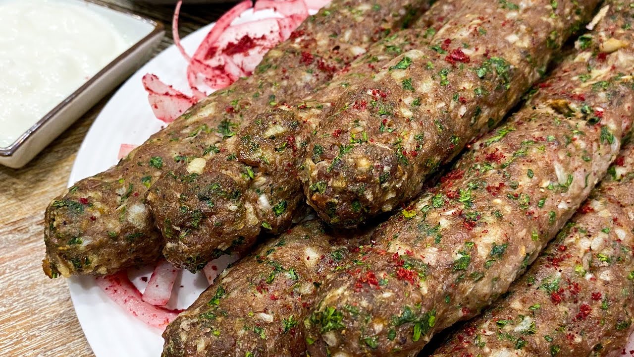 Kafta Kabobs - skewers of ground beef mixed with fresh parsley, onions, & warm Middle Eastern spices