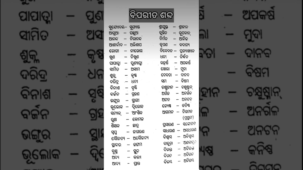 odia biparita sabda | biparitasabda in odia | opposite word in odia#shorts