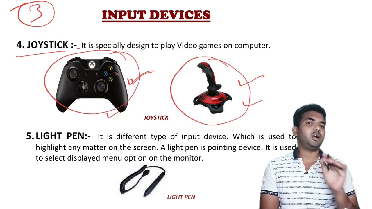 Input devices in hindi, Joystick, light pen, touch screen, Digitizing tablet, webcam, mic, scanner