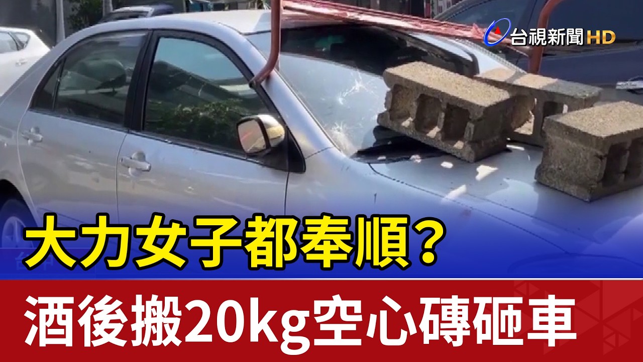 大力女子都奉順？ 酒後搬20kg空心磚砸車