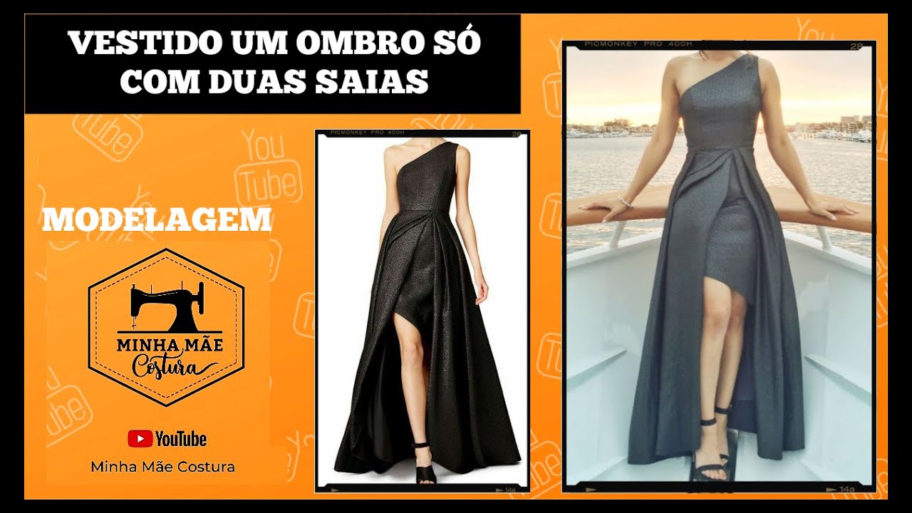VESTIDO UM OMBRO SÓ COM DUAS SAIAS - PASSO A PASSO DA MODELAGEM