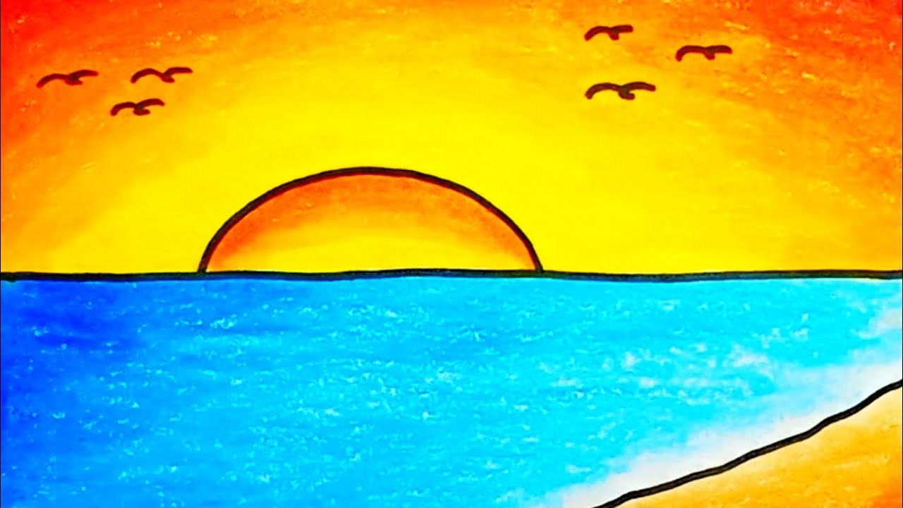 How To Draw A Sea Scenery Easy Step By Step |Drawing Sea Scenery Very Easy For Beginners