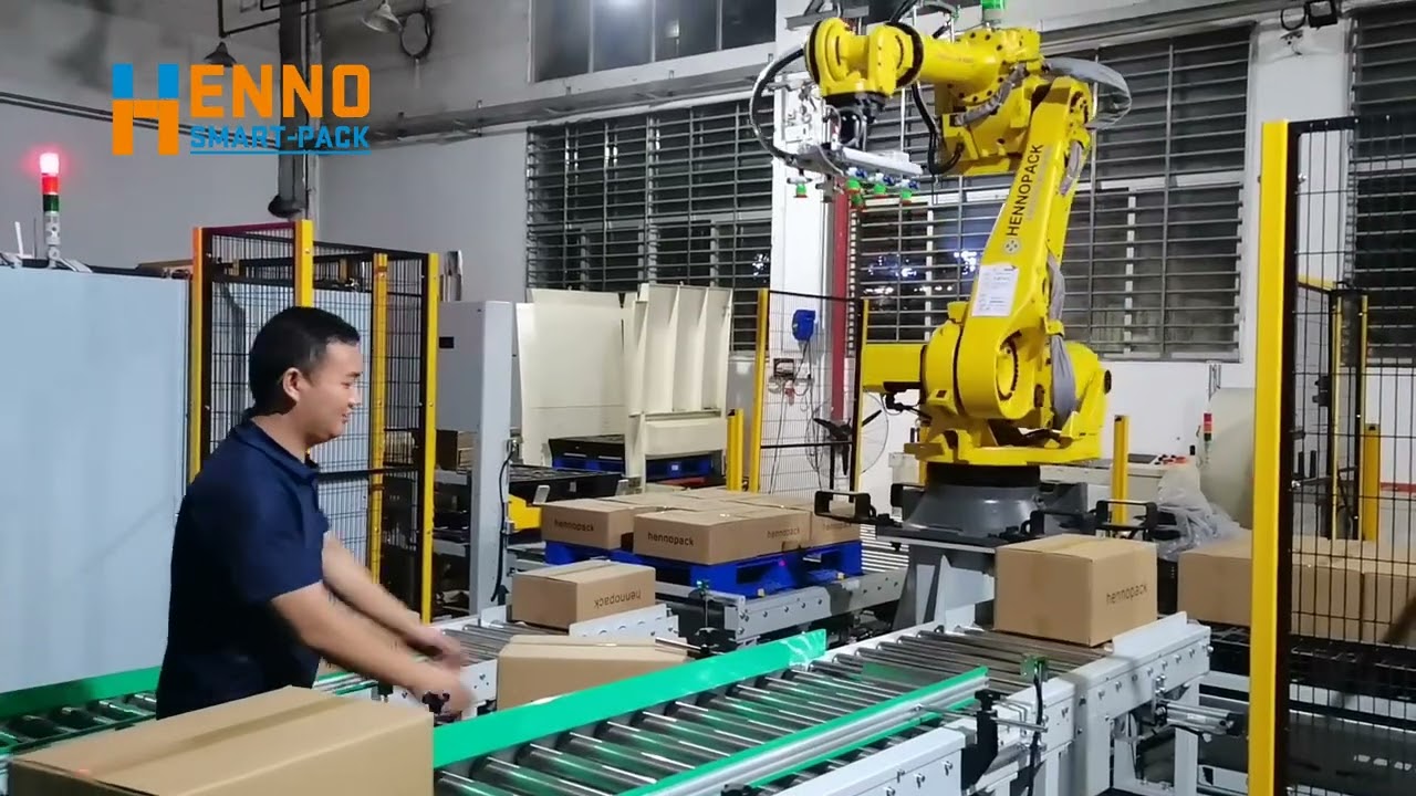 Multiple line box palletizer packing by Hennopack smart