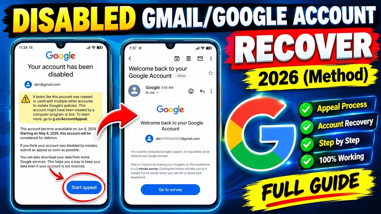 How to Recover Disabled Gmail Account 2026 | Disabled Google Account Recovery 