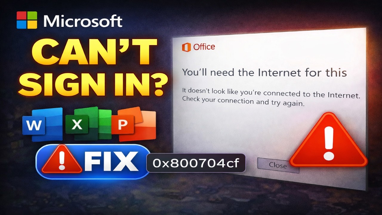 Fix Can't Sign In to Microsoft Office Apps Error 0x800704cf You'll Need The Internet For This