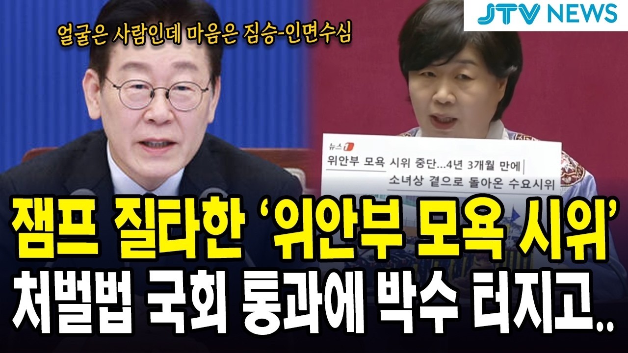 잼프 질타한 '위안부 모욕 시위'...처벌법 국회 통과에 박수 터지고...
