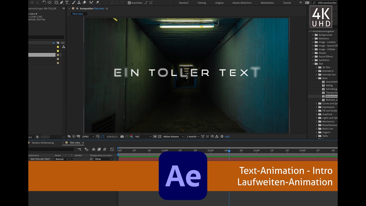 After Effects: TEXT-ANIMATION - professioneller Vorspann - Text-Laufweite - Tutorial - deutsch