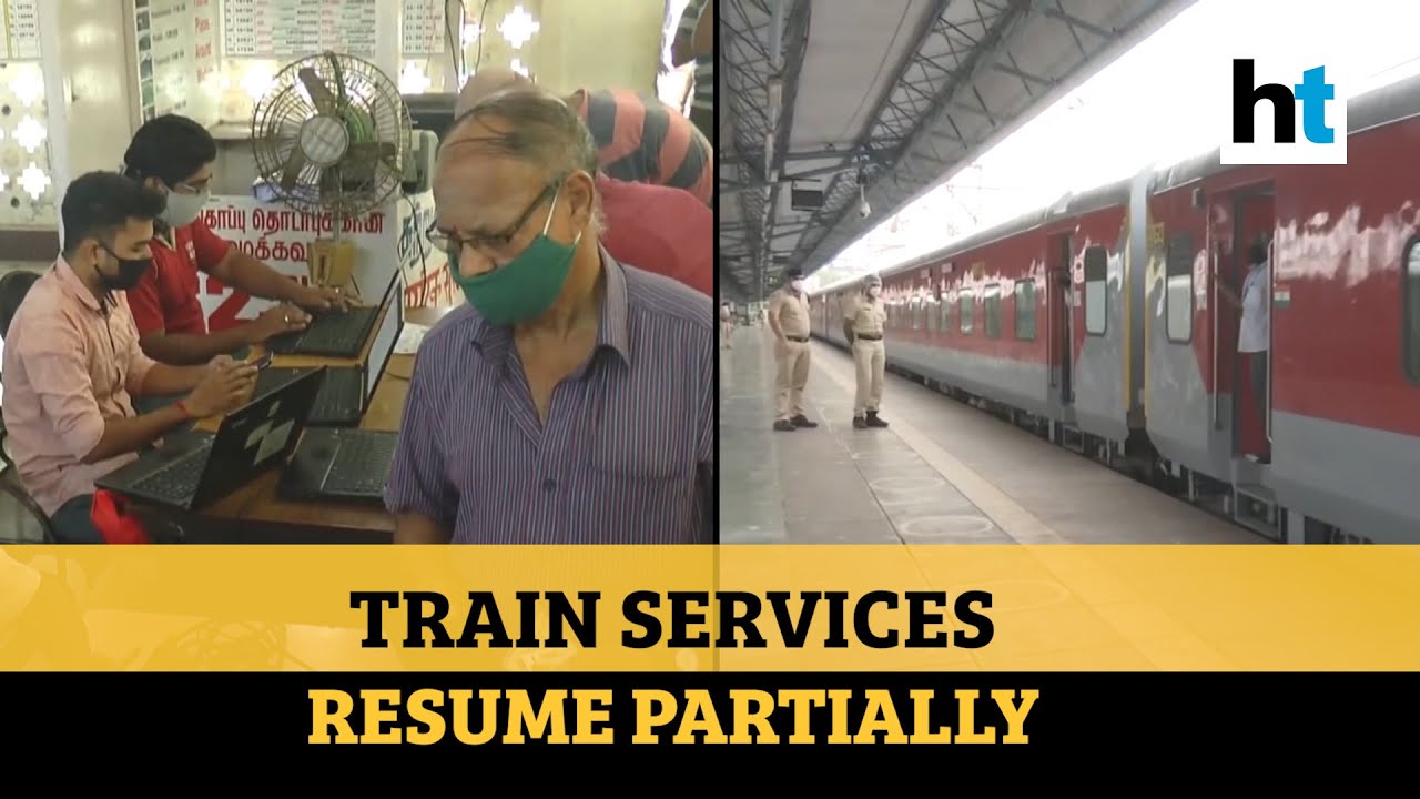 Watch: Train services resume partially amid social distancing at stations