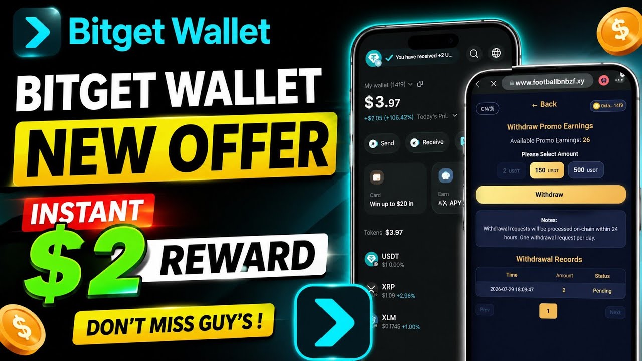 Bitget Wallet New Offer| Get Instant $2 USDT Reward|Bitget Wallet Latest Airdrop Step by Step Guide