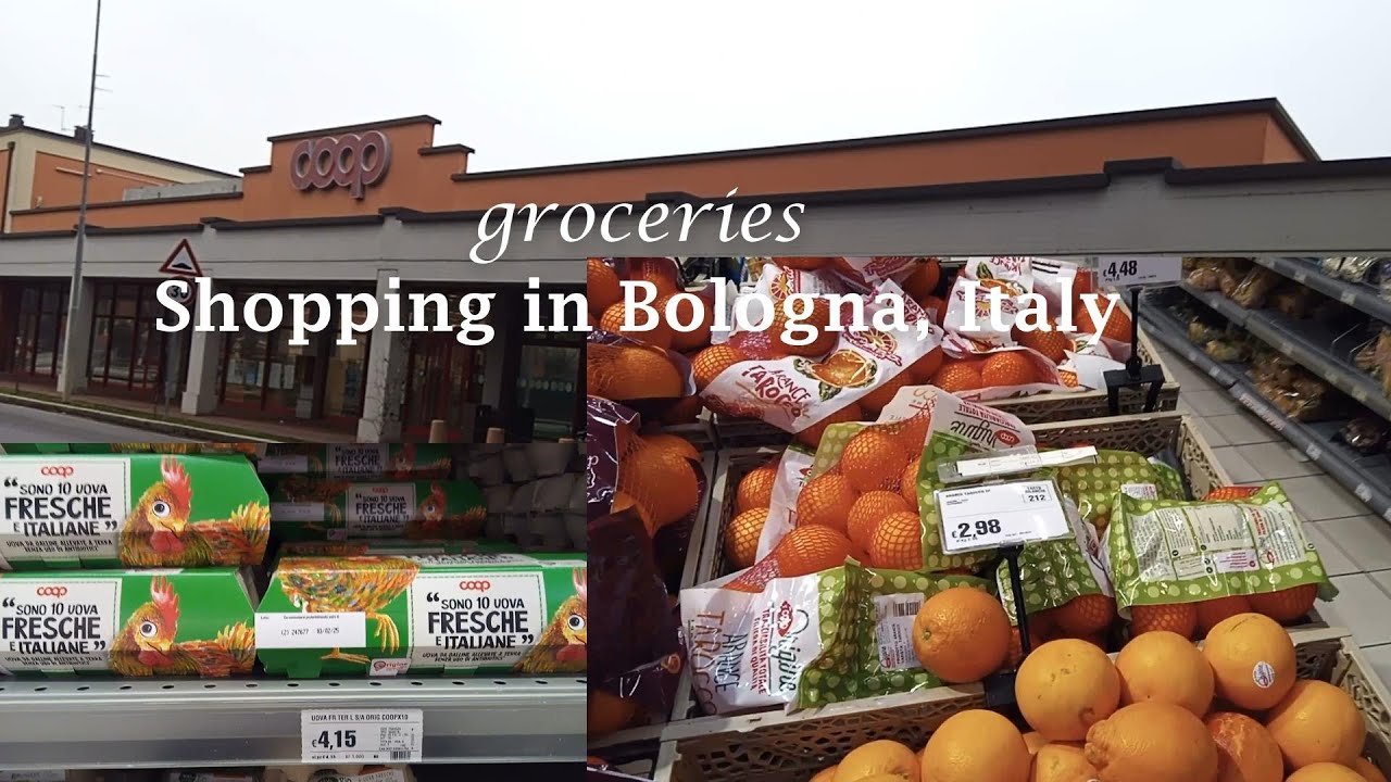 Shopping in Italy, groceries shopping in Bologna.
