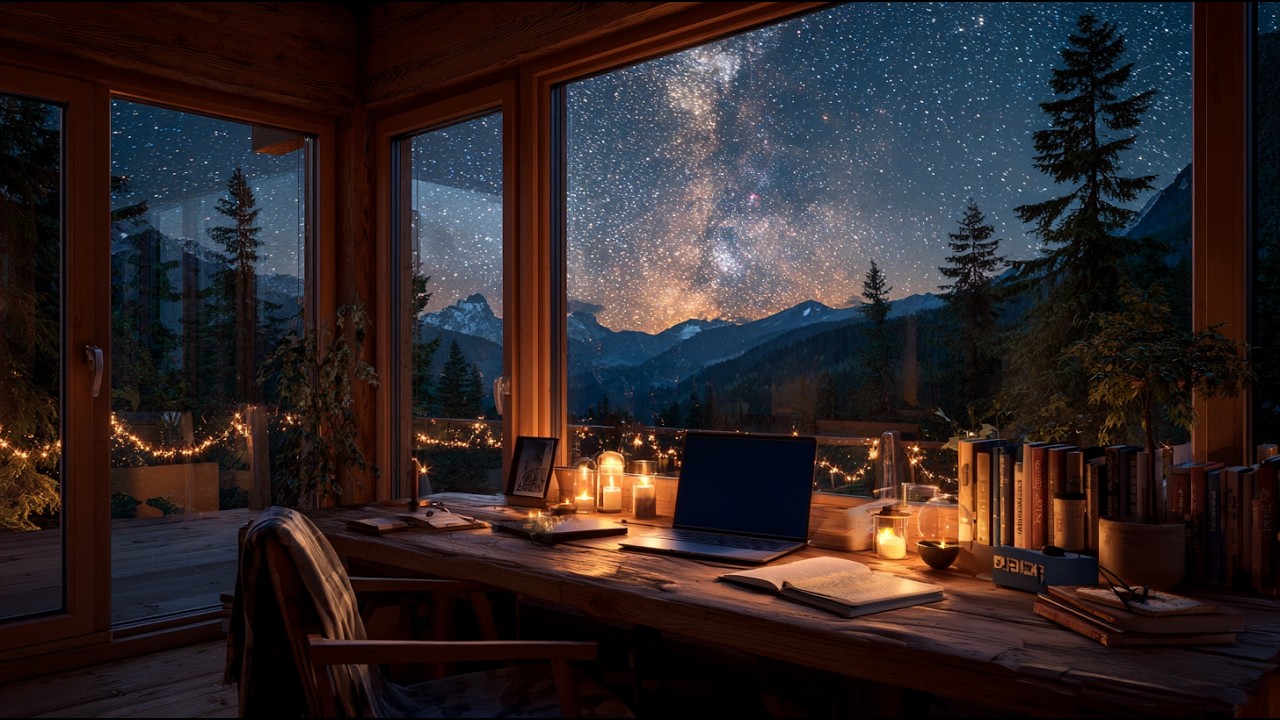 Starry Night Cabin Focus Music 🌙 Soft Piano for Deep Work (No Distractions)