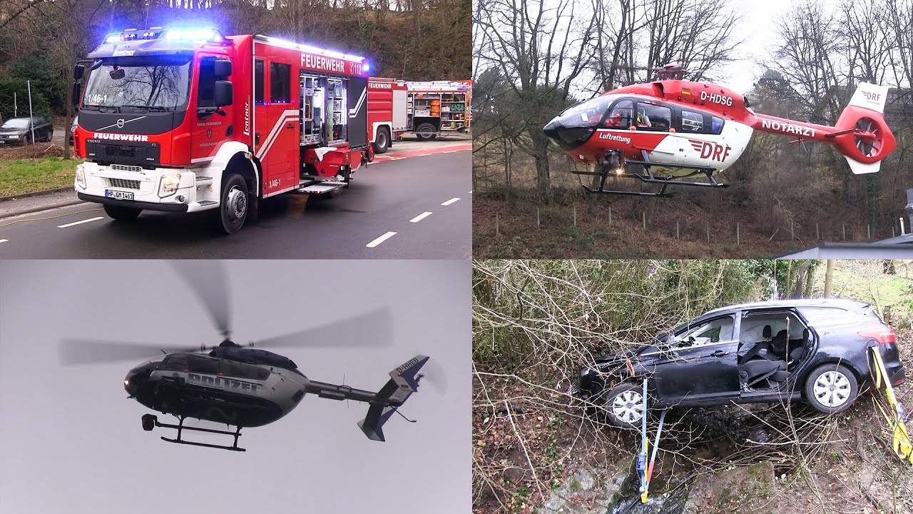 PKW landet im Bach - Fahrer eingeklemmt | Schwerer Verkehrsunfall in Mörlenbach am 29.01.2022
