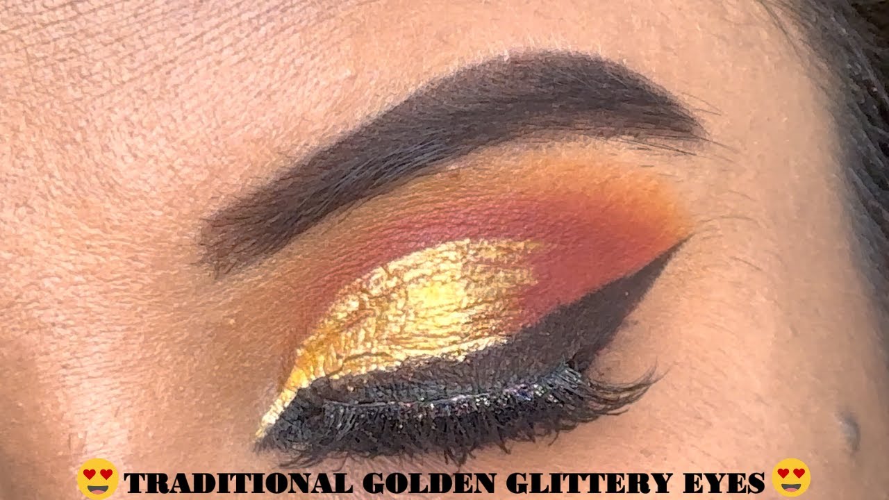 TRADITIONAL GOLDEN GLITTERY EYE MAKEUP|ಗೋಲ್ಡನ್ ಗ್ಲಿಟರಿ ಐ ಮೇಕಪ್