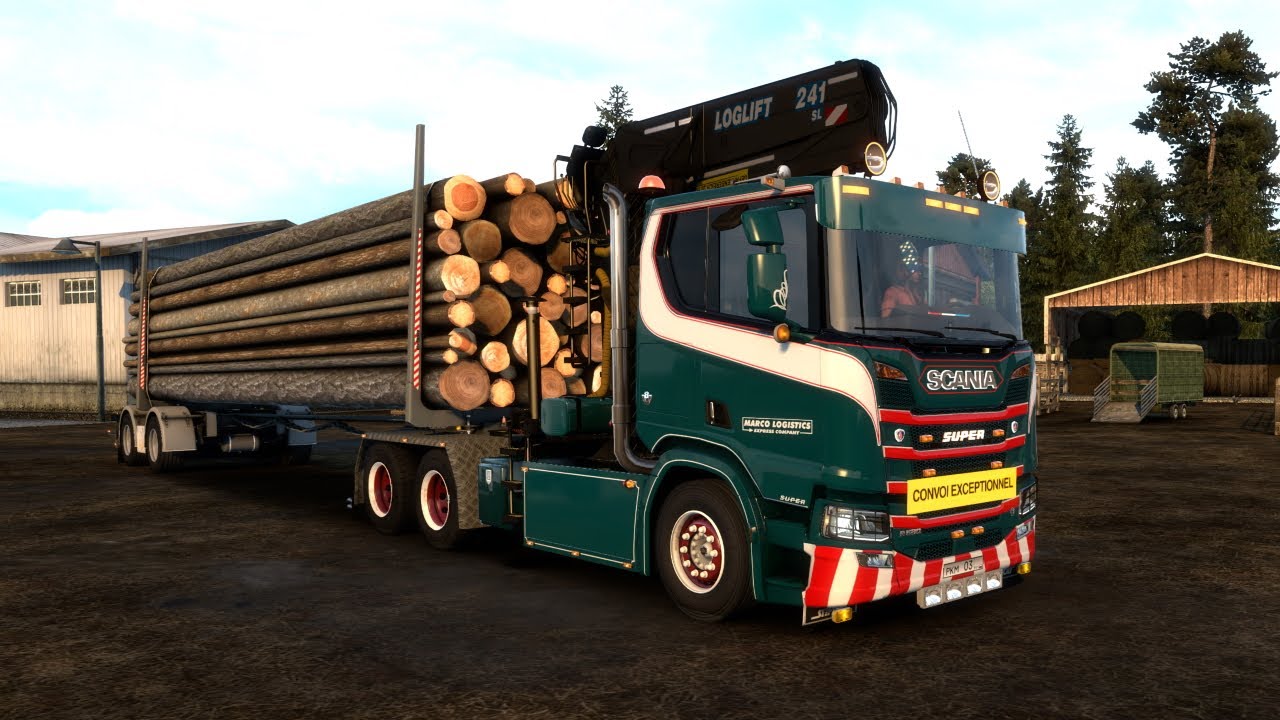 | 4K | ETS2 1.46 MOD | TAINA TIMBER SCANIA V8 OPEN PIPE - LOG TRUCK