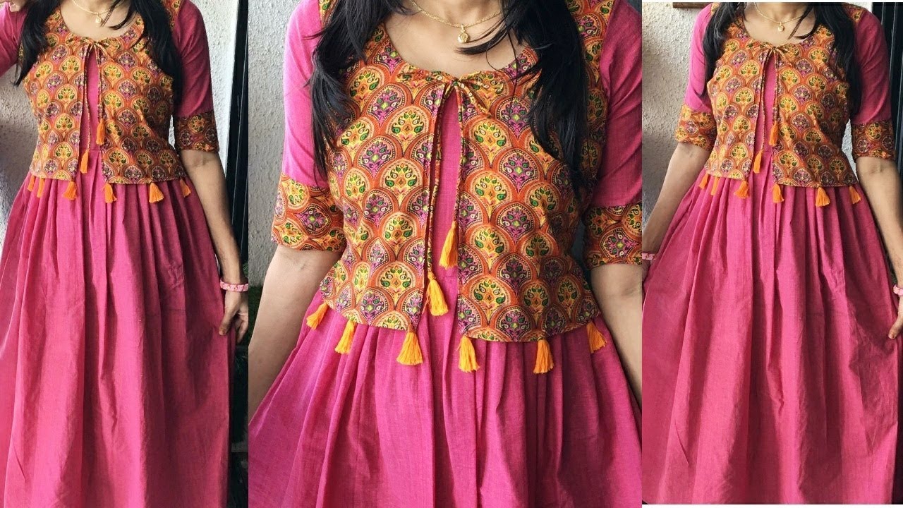 DIY:Kurti With Attached Koti (Jacket) Cutting and Stitching Very Easy Tutorial