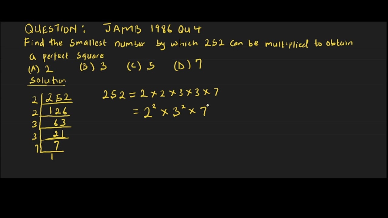 JAMB Mathematics 1986: Q4 on Perfect Square SOLVED Step-by-Step