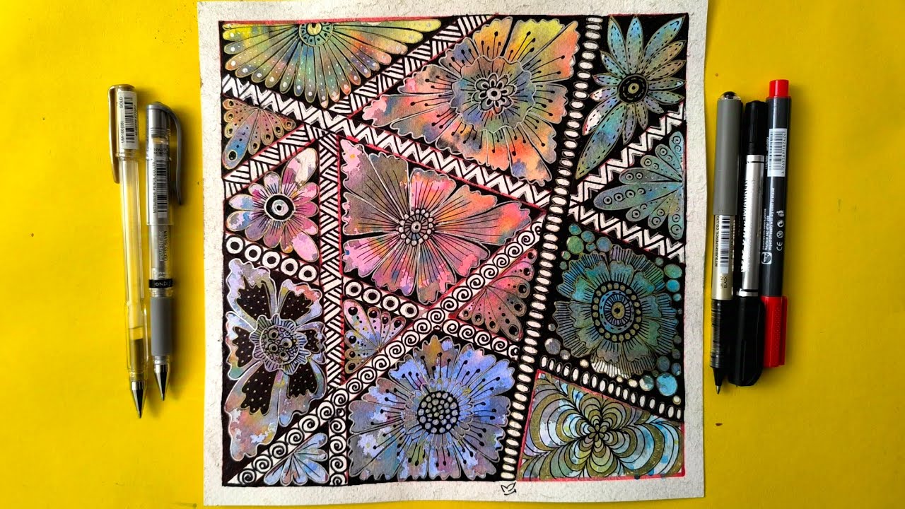 Zen Doodle Drawing in Watercolor || Different and Beautiful Zendoodle Creation
