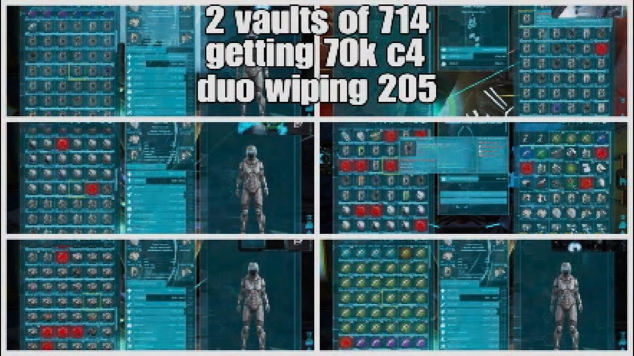 Wiping 205 fish bowl ark small tribes PS5 duo looting 70k c4 and 2 vault of 714