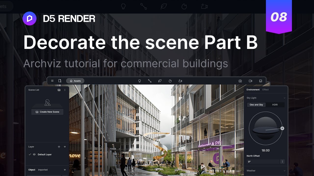 Archviz tutorial for commercial buildings | EP.08 | Decorate the scene Part B