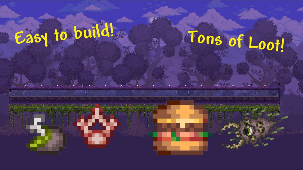 How to make an AFK Rotten Chunk/Vertebrae and Burger Farm in Terraria!