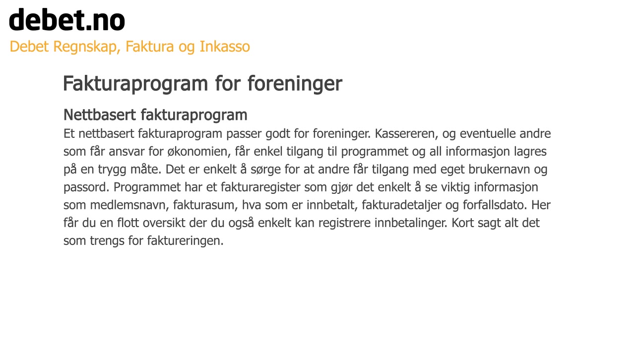 Fakturaprogram for foreninger - Debet Faktura - Gratis fakturaprogram