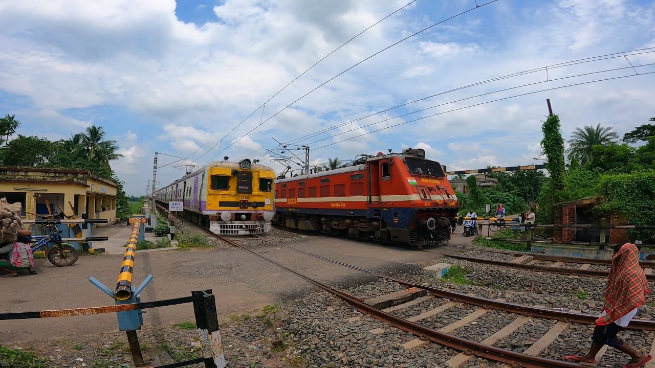 Delightful Scene : Superfast Intercity Express Crossing Emu Local Train At Railgate