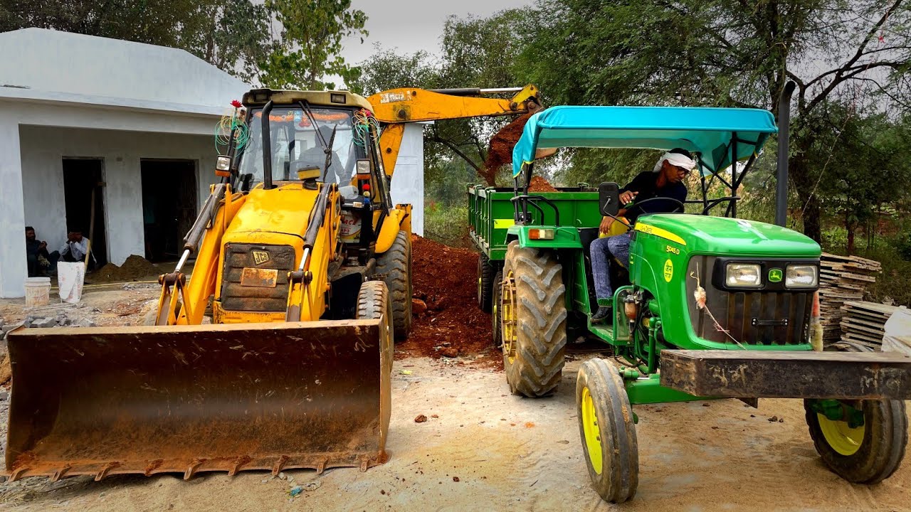 Kirlosker JCB Backhoe Loading Mud in Tractor || JCB 3DX and John Deere Tractor ||
