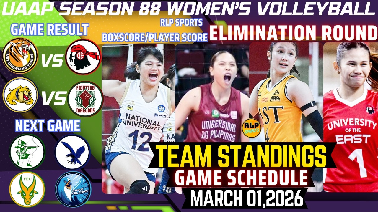 Турнирная таблица женской волейбольной команды UAAP от 28 февраля 2026 г. | Статистика матчей | Р...