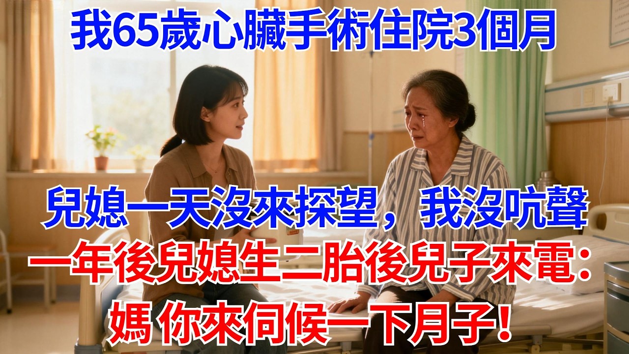 我65歲心臟手術住院3個月，兒媳一天沒來探望，我沒吭聲，一年後，兒媳生二胎後兒子來電：媽 你來伺候一下月子！#晚年生活#人生智慧#家庭關係#親子教育#情感故事
