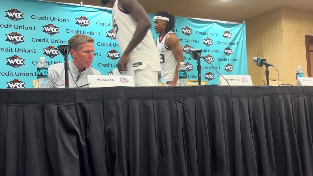 Gonzaga’s Mark Few, Graham Ike and Adam Miller post WCC semifinal versus Oregon State 