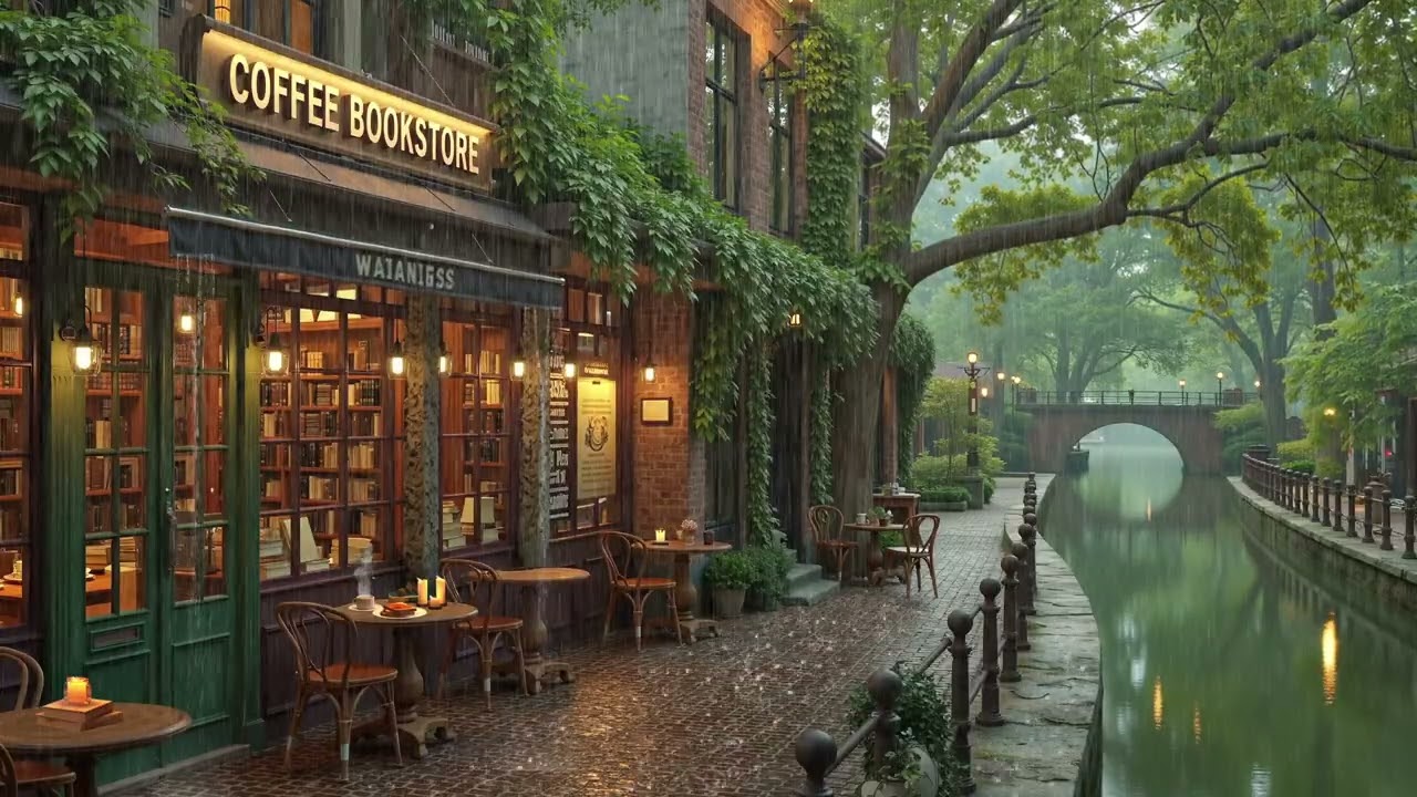 Rainy Lakeside Coffee Bookstore Jazz ☕ Calm Jazz for Reading & Focus