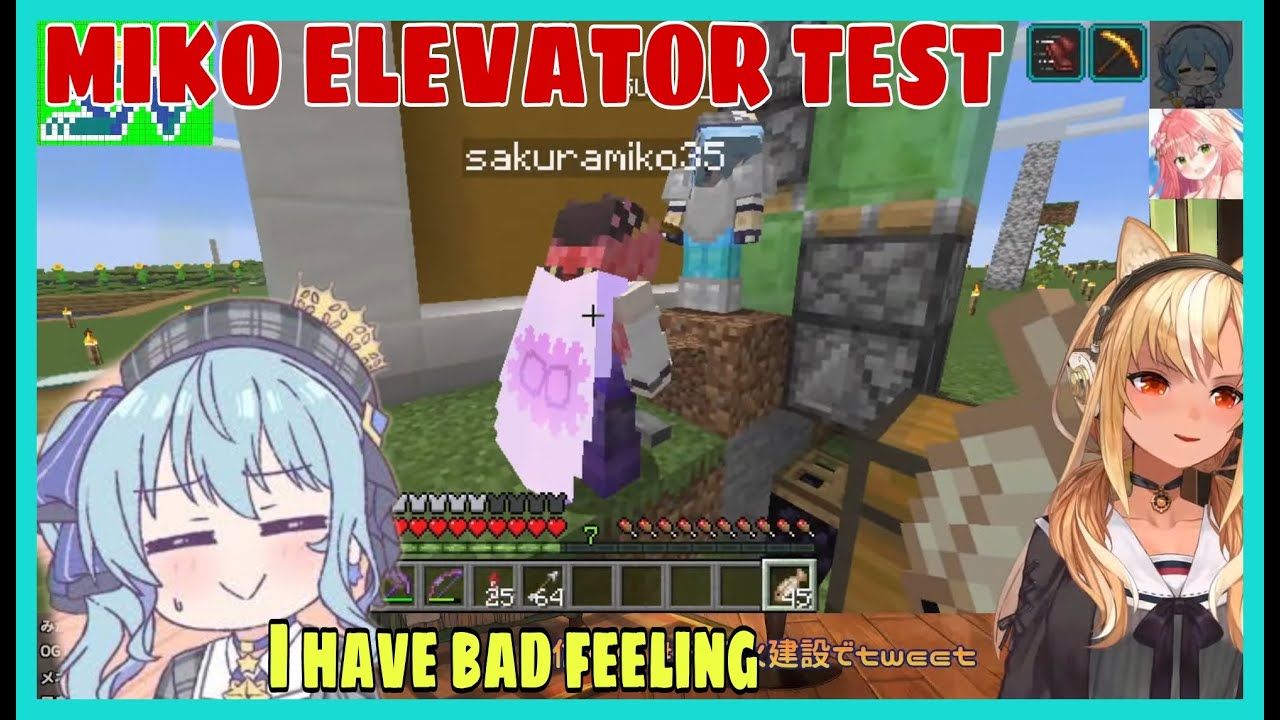 Shiranui Flare and Suisei Try Miko Elevator For The First Time | Minecraft [Hololive/Eng Sub]