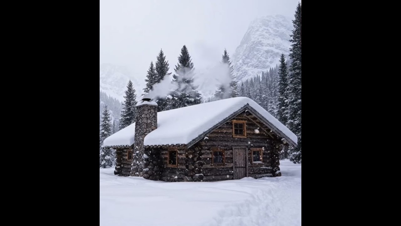 Temp&ecirc;te de neige au chalet -ASMR Montagne,vent-hiver apaisant/Snowstorm at the Mountain Cabin#asmr