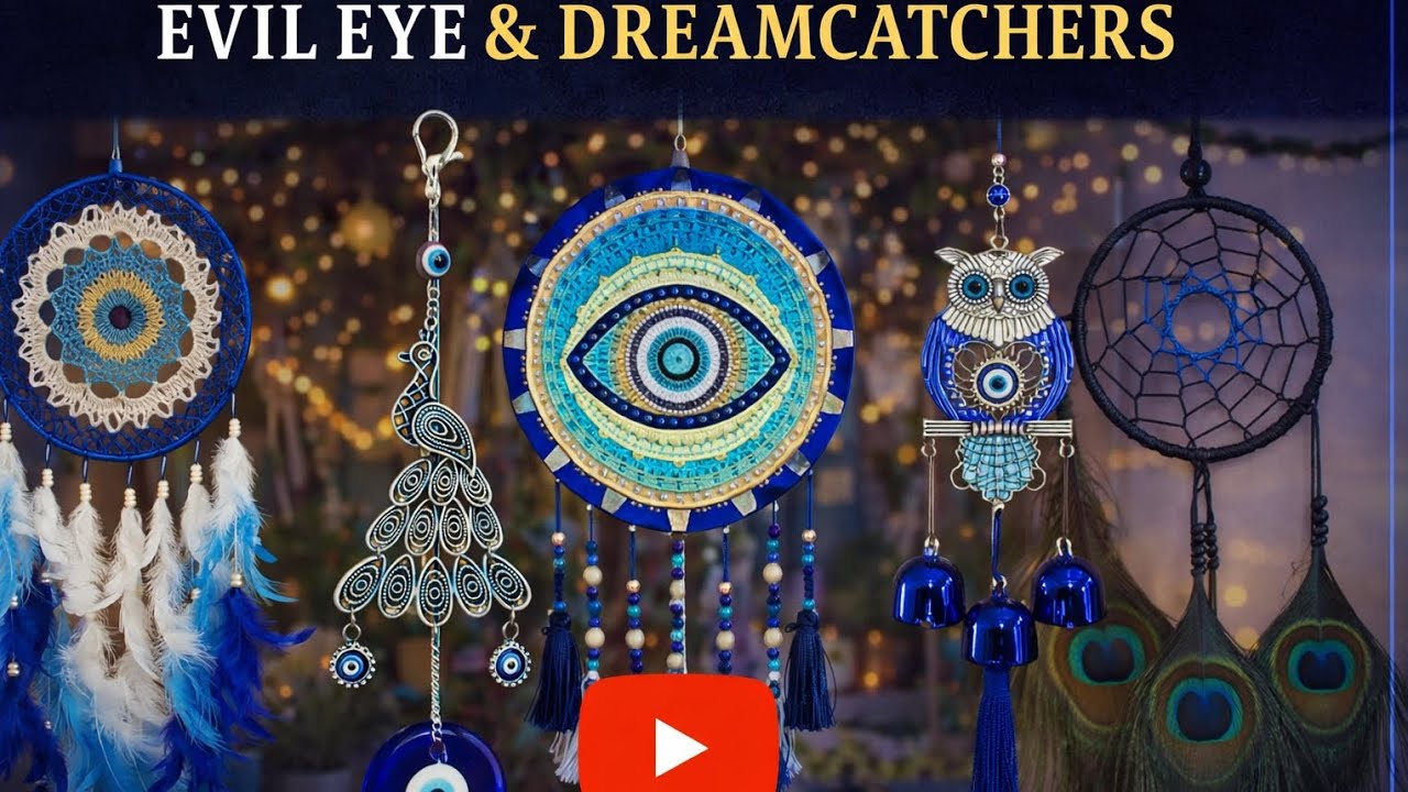 ✨Evil Eye & Dreamcatcher Wall Décor | Handmade Blue Theme Collection🎉✨#viral #macrame #crochet #diy 