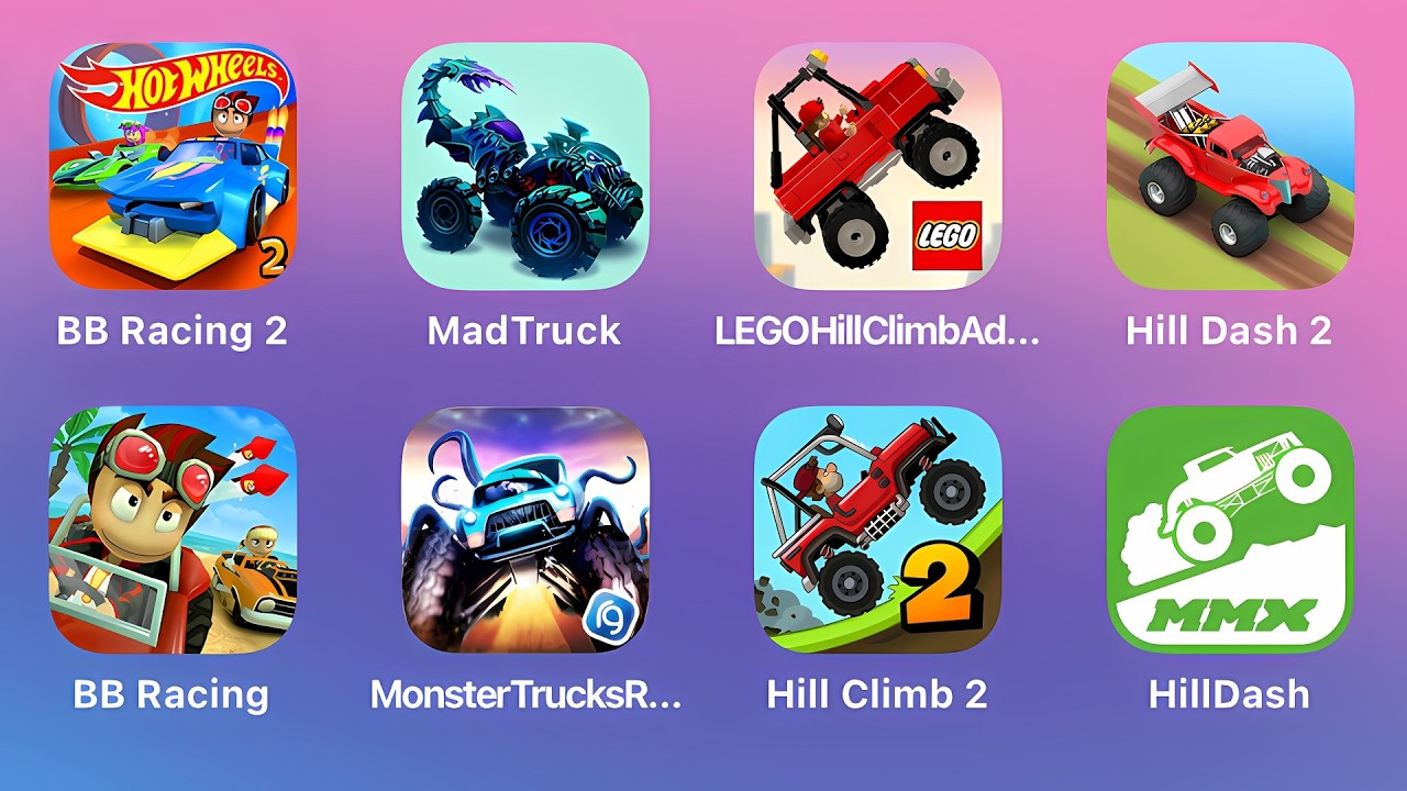 BB Racing 2, Mad Truck, LEGO Hill Climb, Hill Dash 2, BB Racing, Monster Trucks Racing, Hill Climb 2