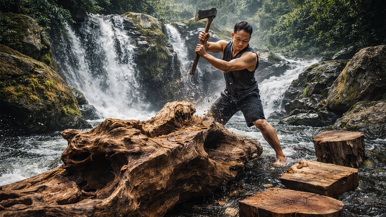 Deep in the Jungle, I Reclaimed a River Log for DIY Furniture | by @PrimitiveSkillsnet
