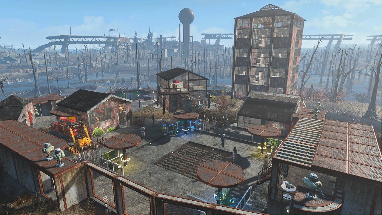 Fallout 4 - MURKWATER CONSTRUCTION SITE - Settlement build tour - NO MODS