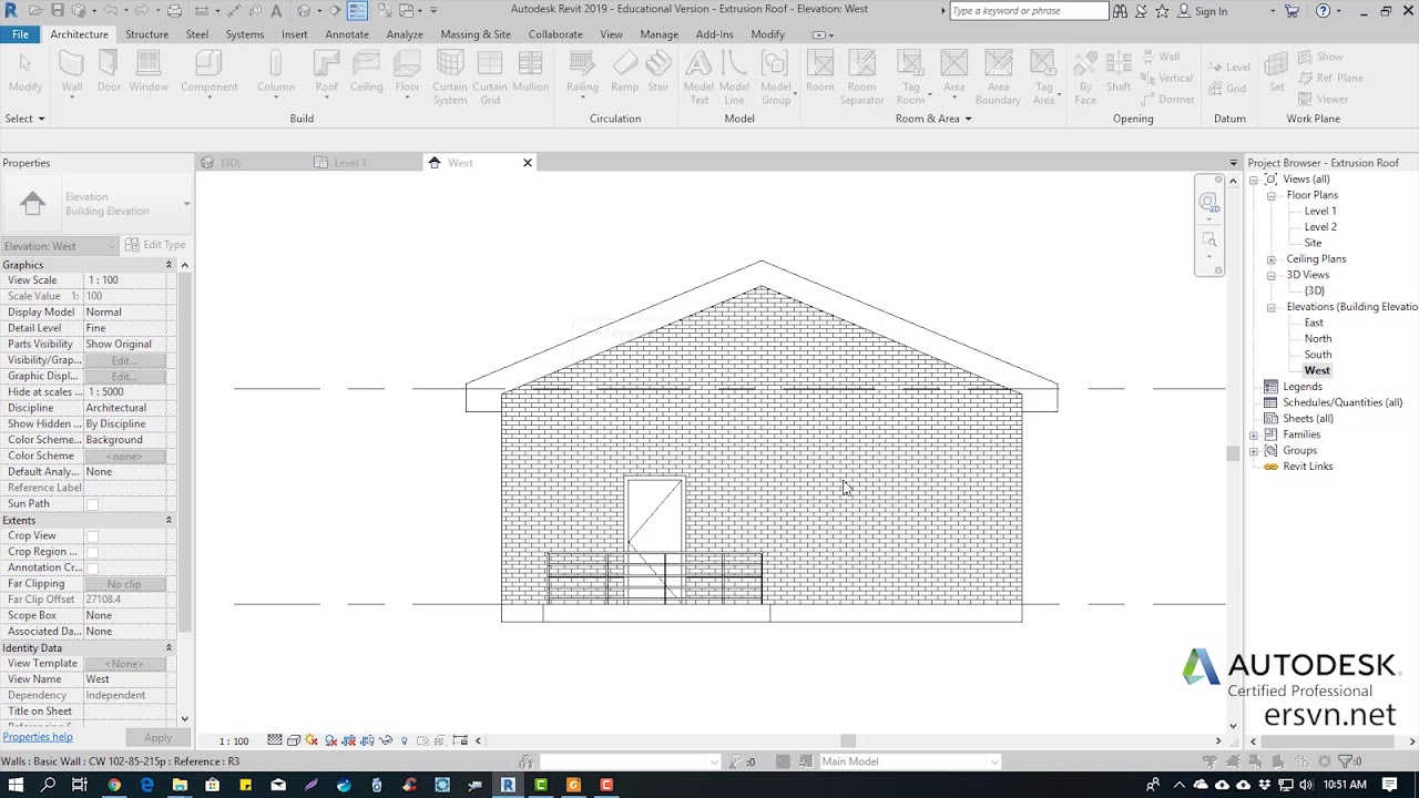 Hướng dẫn sử dụng Revit Architecture 2019 | Bài 49: Tạo mái sử dụng extrusion