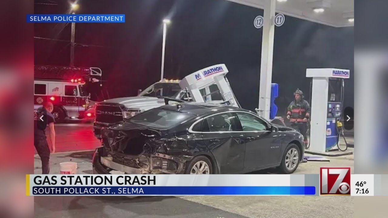 Car topples fuel pump in gas station crash, Selma police say