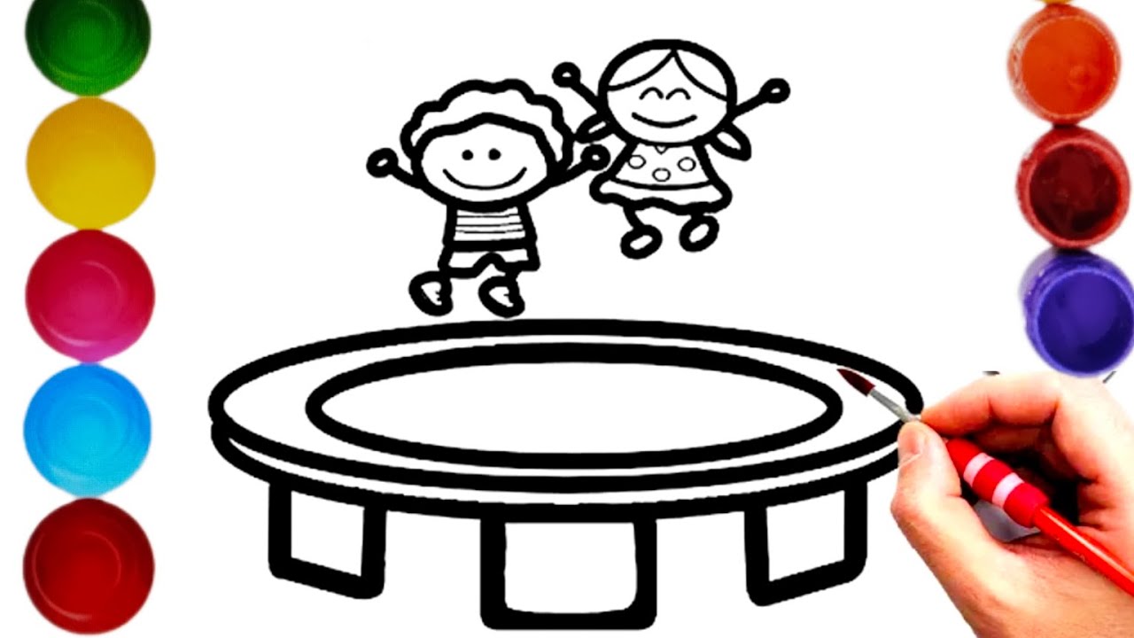 How To Draw a cute Trampoline Drawing, Painting & Coloring For Kids and Toddlers_🌈🎨
