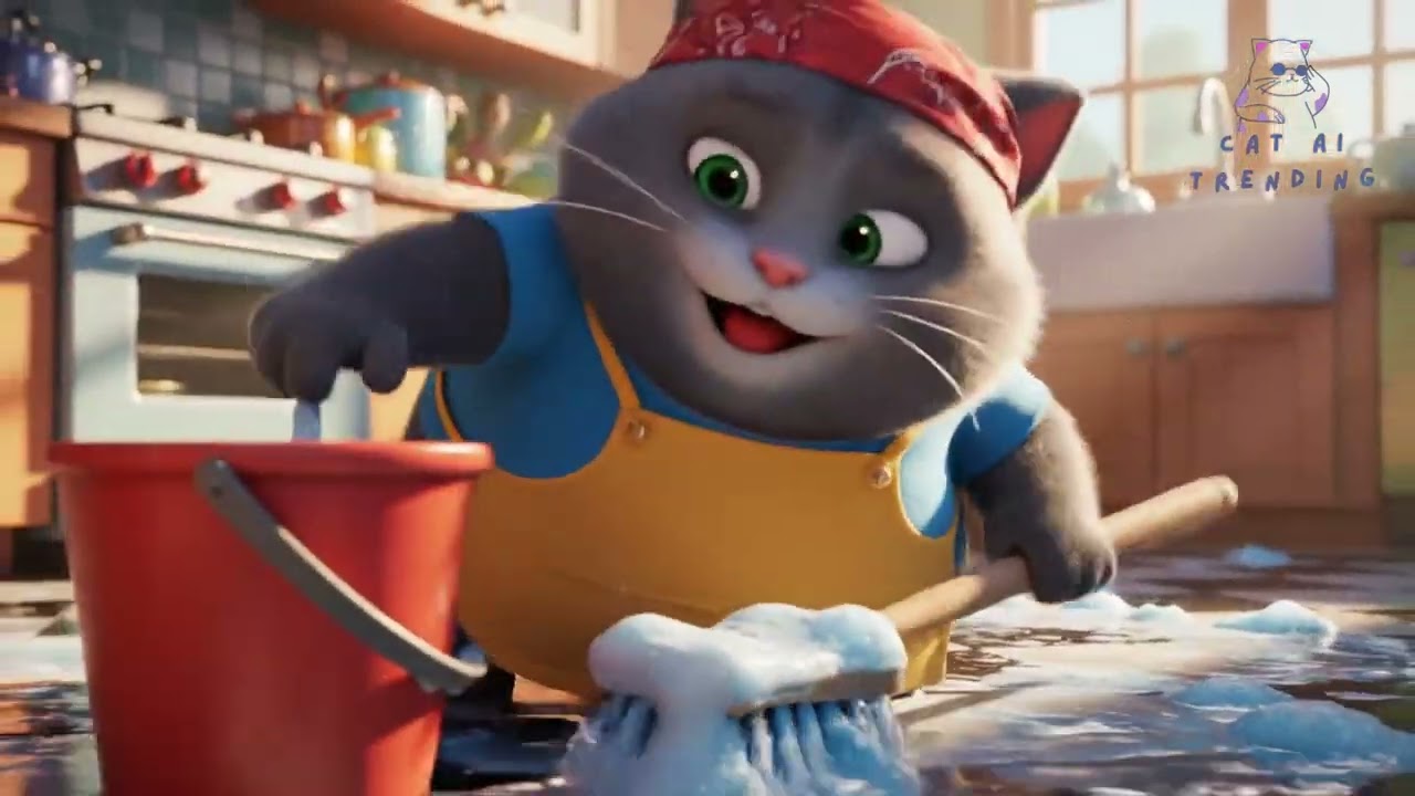 The House - Cleaning Cat Welcomes a Friend #ai #cat #story #cats #aicat #meow #music