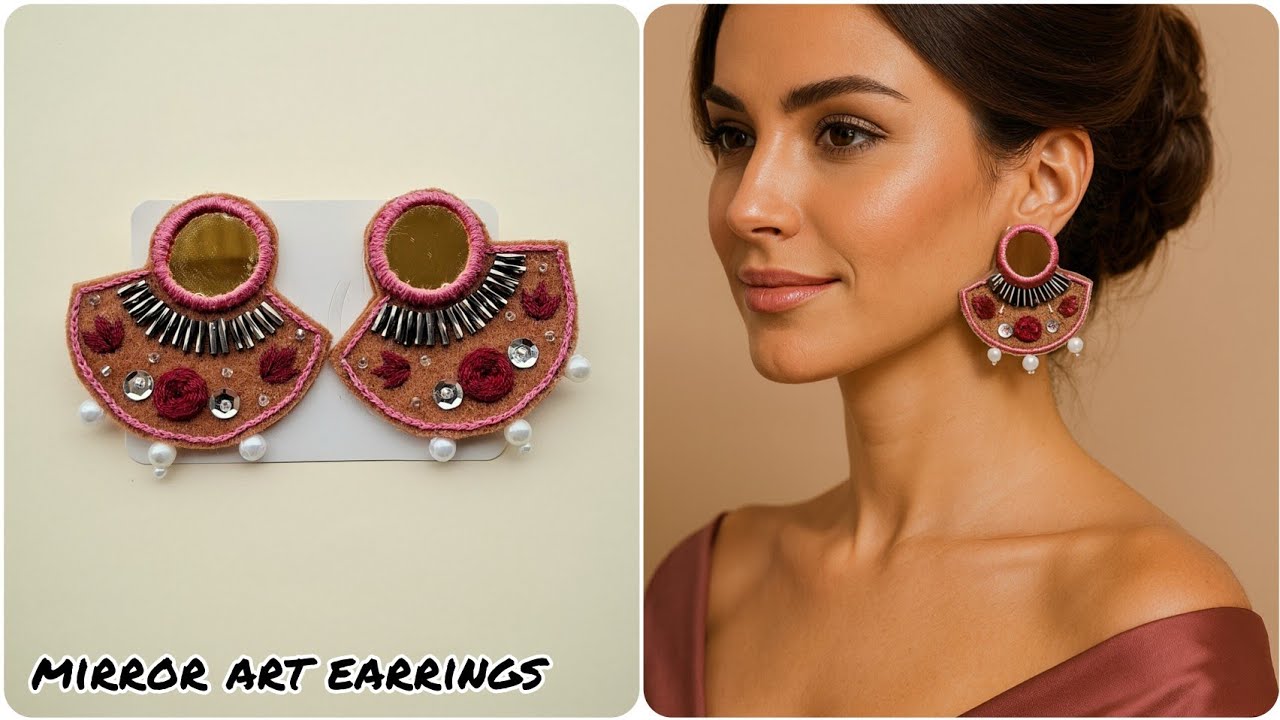Making Trendy Embroidery Earrings with Mirror Work | Aesthetic DIY