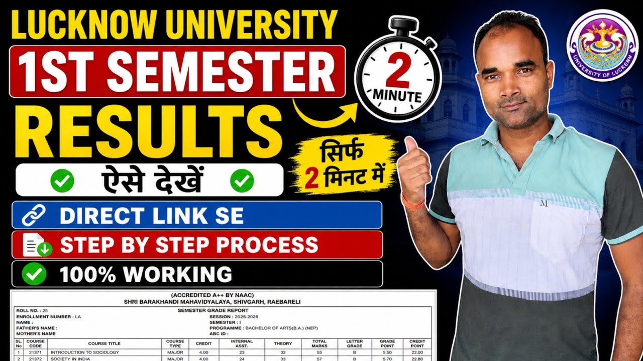 Lucknow University 1st Semester Result 2026 Out | LU 1st Sem Result 2026 Aise Dekhe Direct Link Se