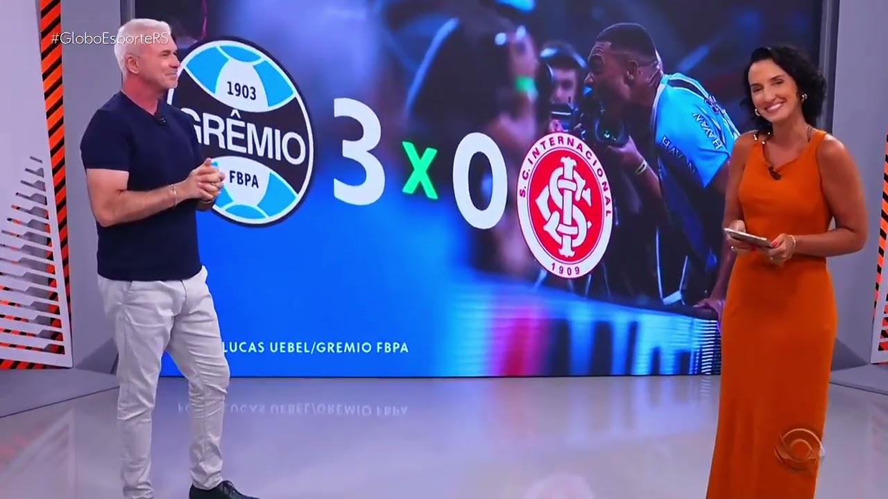 Globo Esporte RS - Grêmio faz 3 a 0 no Inter pelo primeiro Gre-Nal da final e fica perto do título