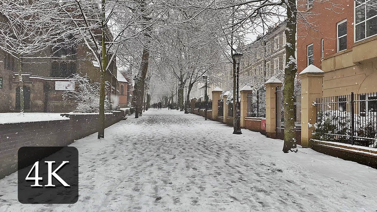 4K Ultra HD | Leicester - UK | Heavy snowfall 2021 - Walking around the city | Part 2