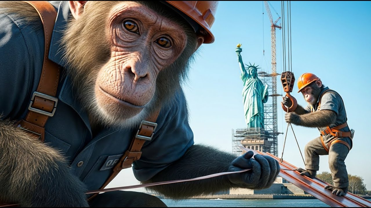 indian Monkeys  Builds the Statue of Liberty 😱 | World’s Biggest Monkey Construction (USA)
