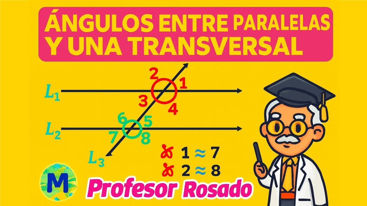 Ángulos entre líneas paralelas y una secante - definición y ejemplos paso a paso 