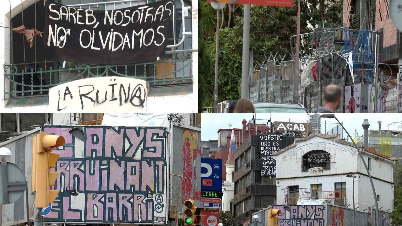 &iexcl;VAYA IMAGEN! Asi est&aacute;n las casas okupadas en la plaza de la Bonanova en Barcelona