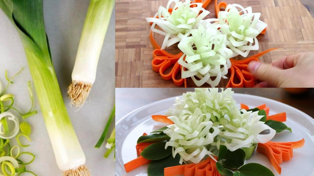 How To Cut Leek into a Flower  | Vegetable Flower | Food Decoration